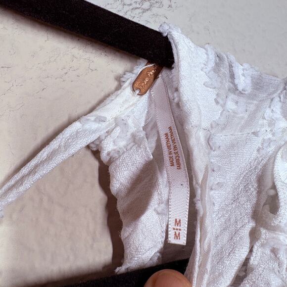 Free People Medium Callie Top White Cropped Cut Out Tie Back Puff Sleeves - Picture 10 of 12